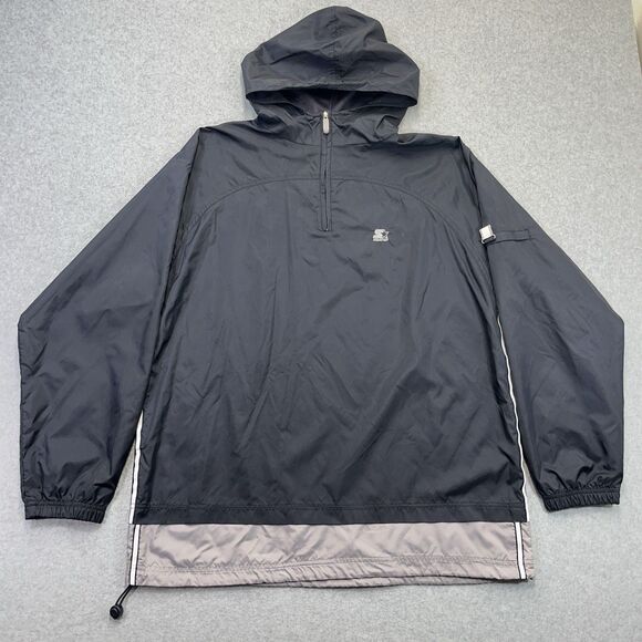 VTG Starter 1/4 Zip Windbreaker Jacket Mens Medium M Black Silver Y2K Pullover - Picture 2 of 7